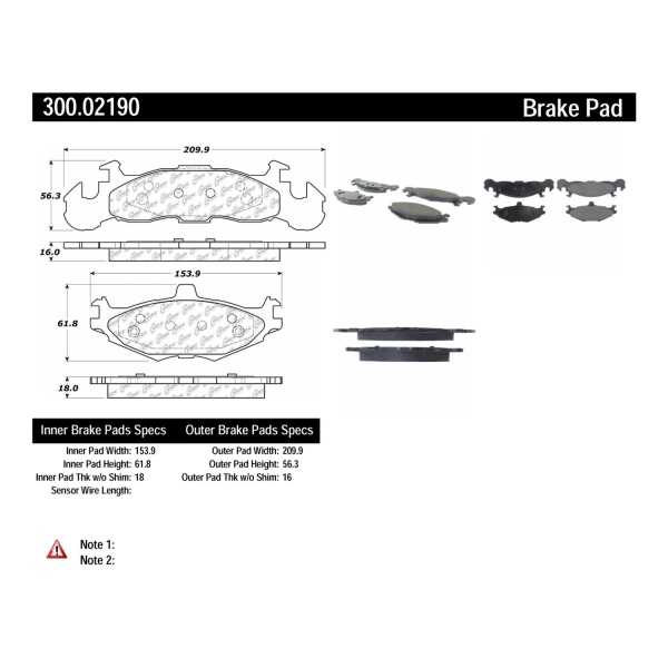 Centric Premium Semi-Metallic Front Disc Brake Pads 300.02190