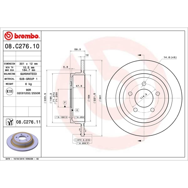 brembo UV Coated Series Solid Rear Brake Rotor 08.C276.11