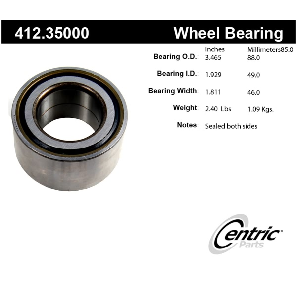 Centric Premium™ Front Driver Side Double Row Wheel Bearing 412.35000