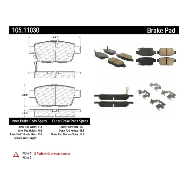 Centric Posi Quiet™ Ceramic Rear Disc Brake Pads 105.11030