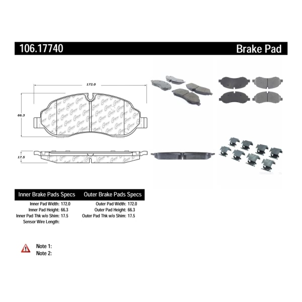 Centric Posi Quiet™ Extended Wear Semi-Metallic Front Disc Brake Pads 106.17740