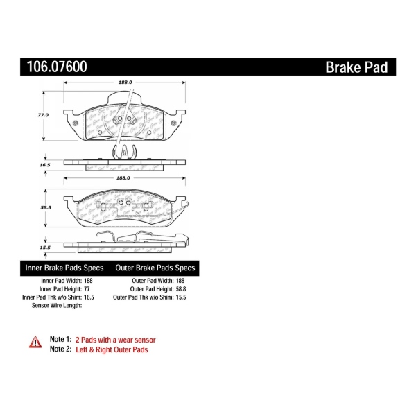 Centric Posi Quiet™ Extended Wear Brake Pads With Shims And Hardware 106.07600