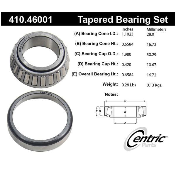 Centric Premium™ Rear Driver Side Outer Wheel Bearing and Race Set 410.46001