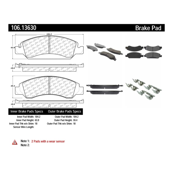 Centric Posi Quiet™ Extended Wear Semi-Metallic Front Disc Brake Pads 106.13630