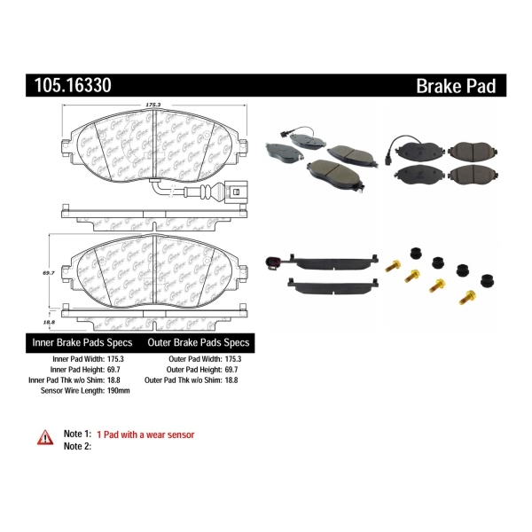 Centric Posi Quiet™ Ceramic Front Disc Brake Pads 105.16330