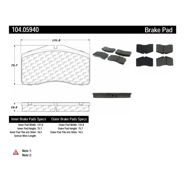 Centric Posi Quiet™ Semi-Metallic Front Disc Brake Pads 104.05940