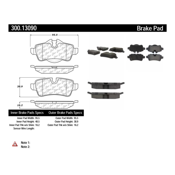 Centric Premium Semi-Metallic Rear Disc Brake Pads 300.13090