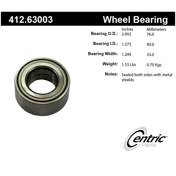 Centric Premium™ Front Driver Side Double Row Wheel Bearing 412.63003