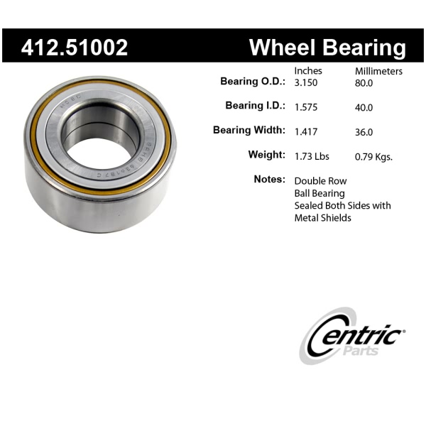 Centric Premium™ Front Passenger Side Double Row Wheel Bearing 412.51002