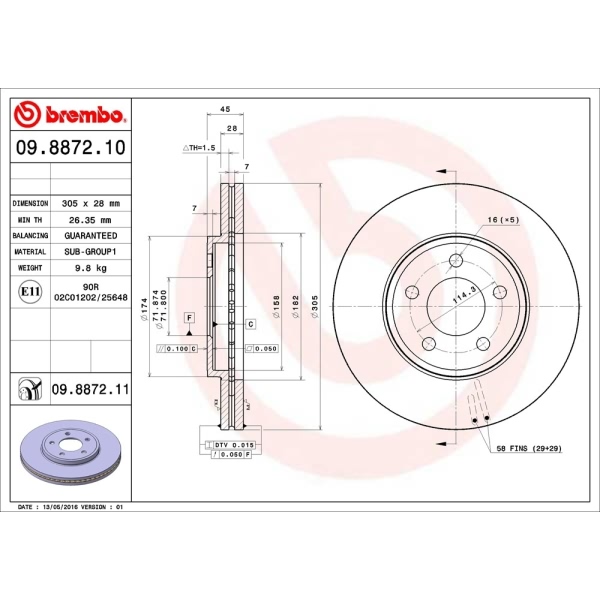 brembo UV Coated Series Vented Front Brake Rotor 09.8872.11