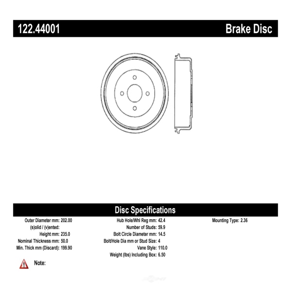 Centric Premium Rear Brake Drum 122.44001