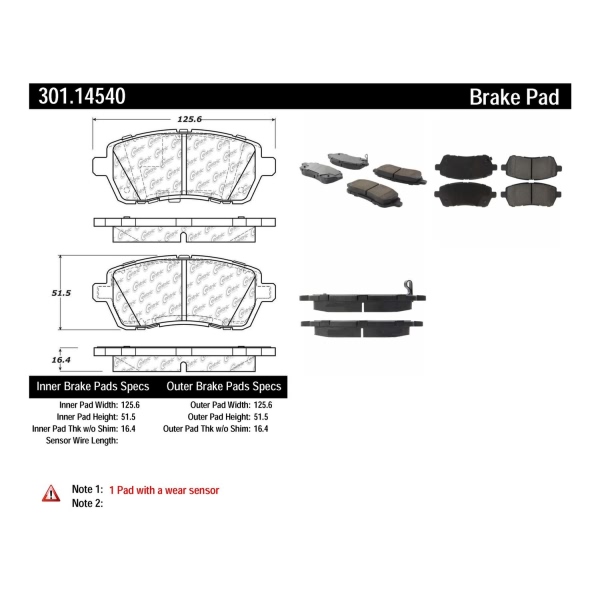 Centric Premium Ceramic Front Disc Brake Pads 301.14540