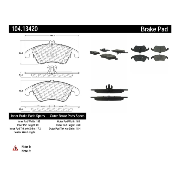 Centric Posi Quiet™ Semi-Metallic Front Disc Brake Pads 104.13420