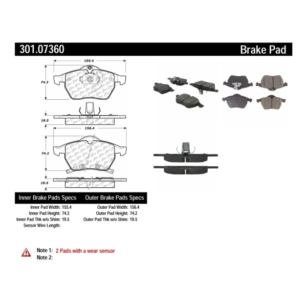 Centric Premium Ceramic Front Disc Brake Pads 301.07360