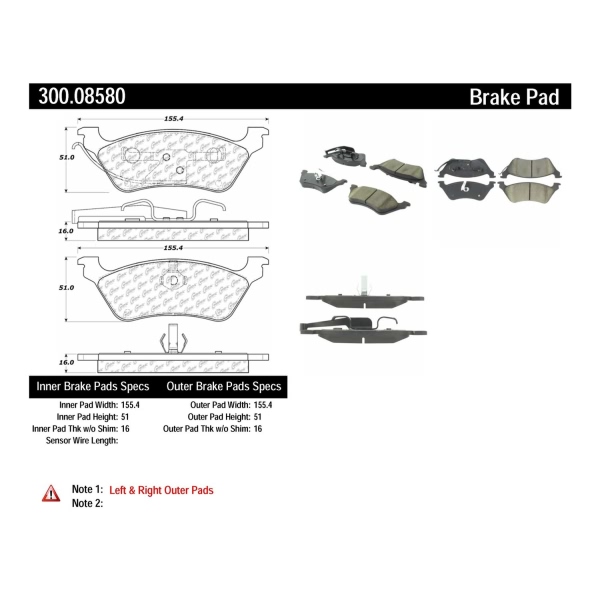 Centric Premium Semi-Metallic Rear Disc Brake Pads 300.08580