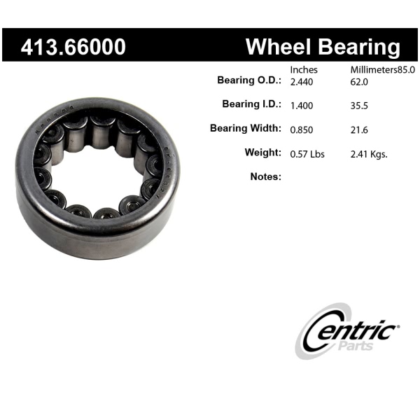 Centric Premium™ Rear Driver Side Wheel Bearing 413.66000