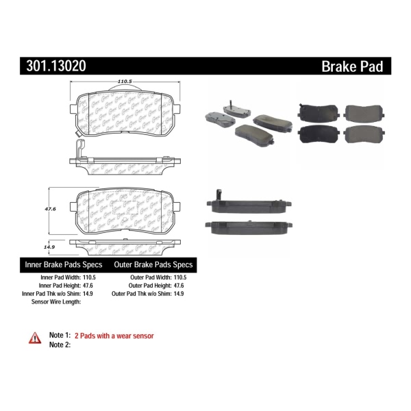 Centric Premium Ceramic Rear Disc Brake Pads 301.13020