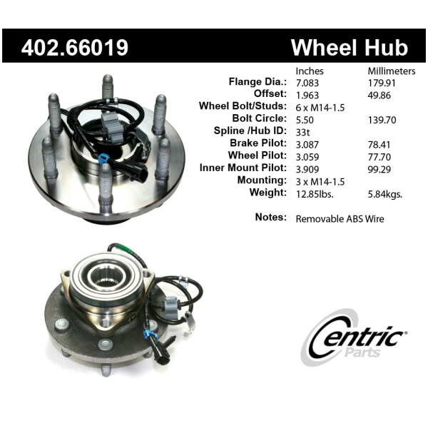 Centric Premium™ Front Passenger Side Driven Wheel Bearing and Hub Assembly 402.66019
