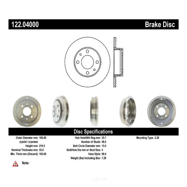 Centric Premium Rear Brake Drum 122.04000