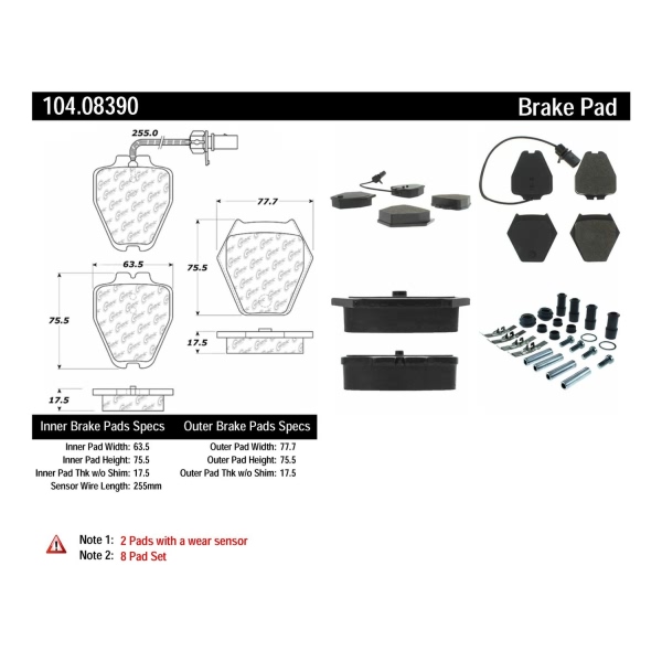 Centric Posi Quiet™ Semi-Metallic Front Disc Brake Pads 104.08390