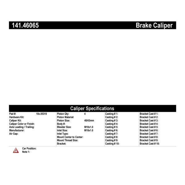 Centric Remanufactured Semi-Loaded Front Passenger Side Brake Caliper 141.46065