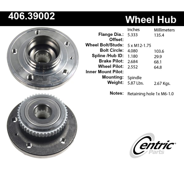 Centric C-Tek™ Rear Driver Side Standard Non-Driven Wheel Bearing and Hub Assembly 406.39002E