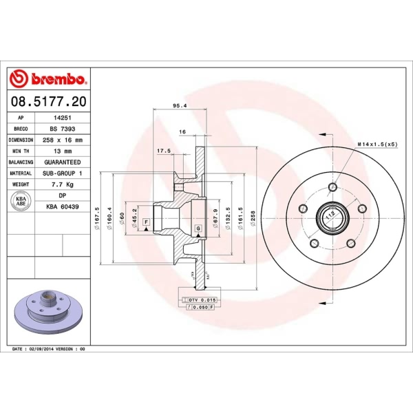 brembo OE Replacement Solid Front Brake Rotor 08.5177.20