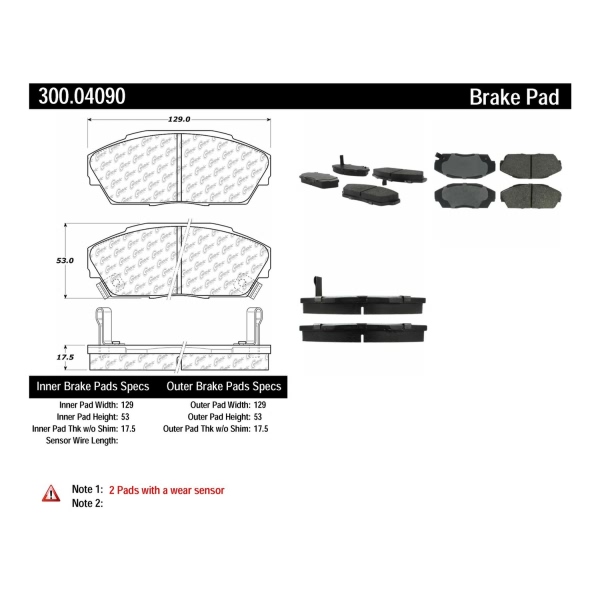 Centric Premium Semi-Metallic Front Disc Brake Pads 300.04090