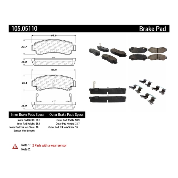 Centric Posi Quiet™ Ceramic Rear Disc Brake Pads 105.05110