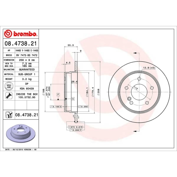 brembo UV Coated Series Solid Rear Brake Rotor 08.4738.21