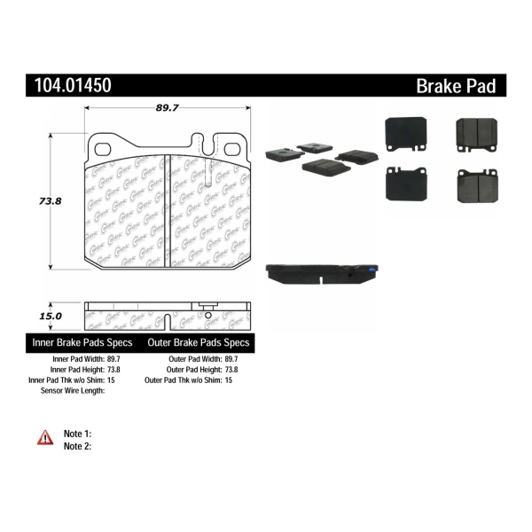 Centric Posi Quiet™ Semi-Metallic Front Disc Brake Pads 104.01450