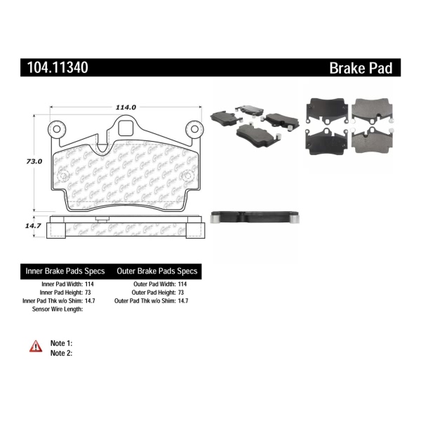 Centric Posi Quiet™ Semi-Metallic Rear Disc Brake Pads 104.11340
