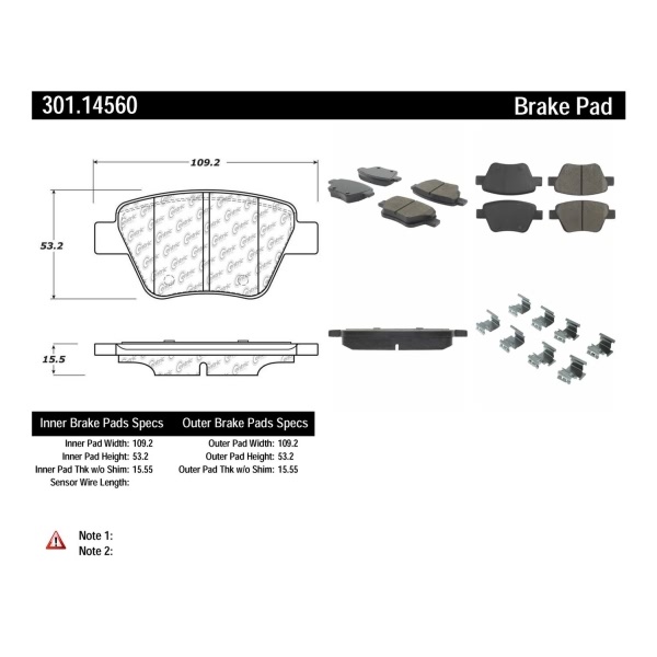 Centric Premium Ceramic Rear Disc Brake Pads 301.14560