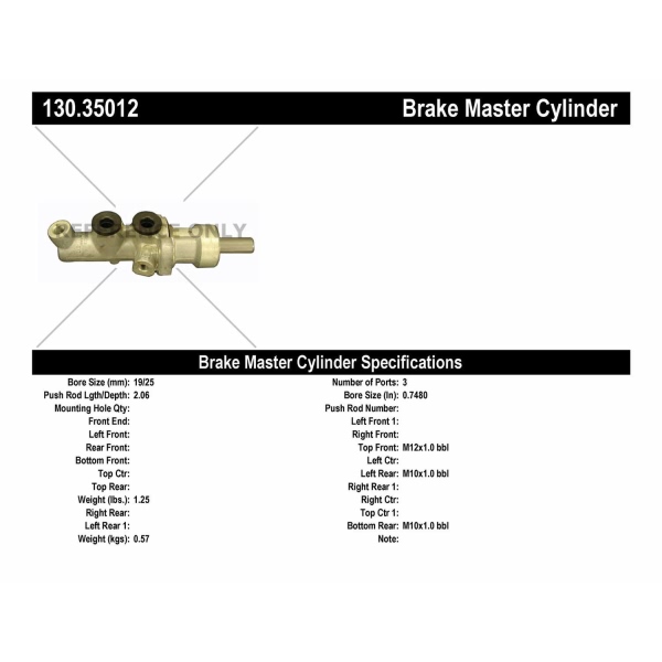 Centric Premium Brake Master Cylinder 130.35012
