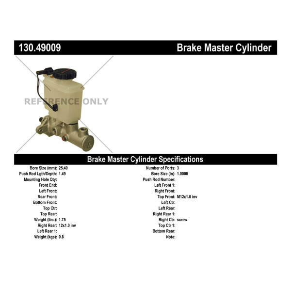 Centric Premium Brake Master Cylinder 130.49009