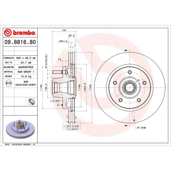 brembo OE Replacement Vented Front Brake Rotor 09.8816.80