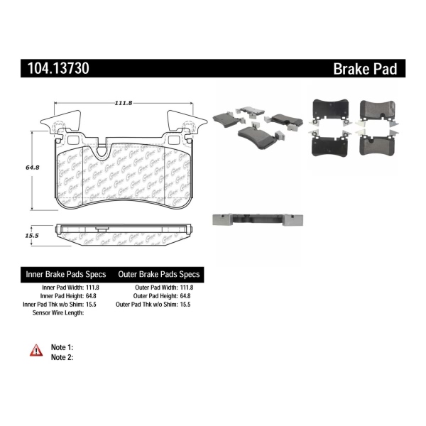 Centric Posi Quiet™ Semi-Metallic Rear Disc Brake Pads 104.13730