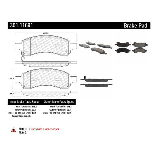 Centric Premium Ceramic Front Disc Brake Pads 301.11691