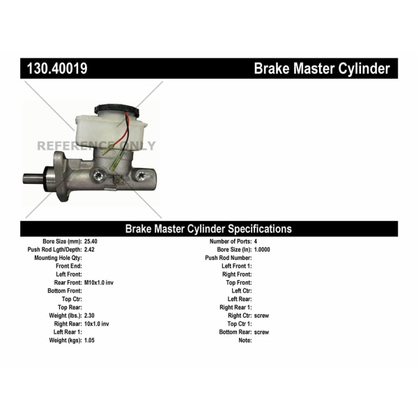 Centric Premium Brake Master Cylinder 130.40019