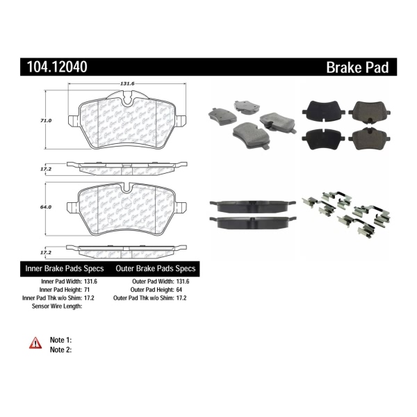 Centric Posi Quiet™ Semi-Metallic Front Disc Brake Pads 104.12040