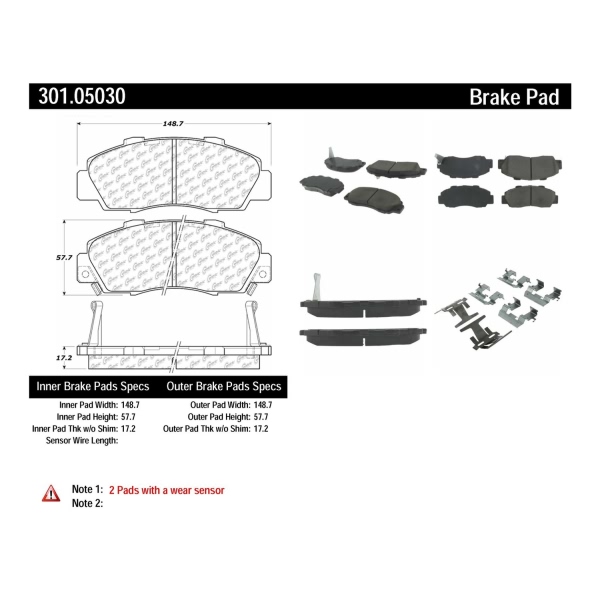 Centric Premium Ceramic Front Disc Brake Pads 301.05030