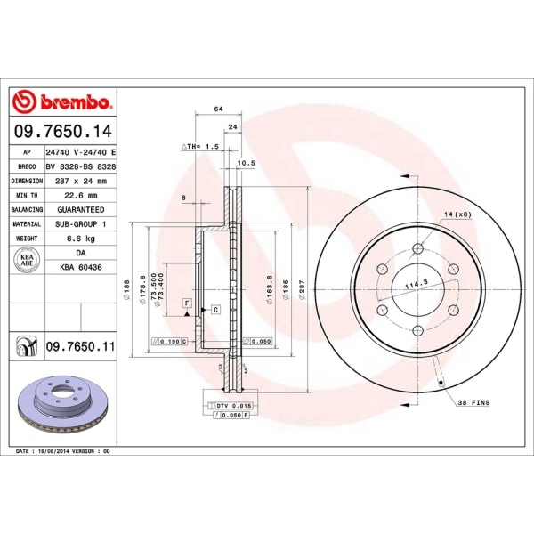 brembo UV Coated Series Front Brake Rotor 09.7650.11