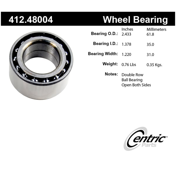 Centric Premium™ Rear Passenger Side Double Row Wheel Bearing 412.48004