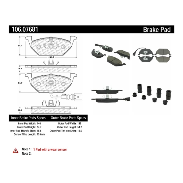 Centric Posi Quiet™ Extended Wear Brake Pads With Shims And Hardware 106.07681