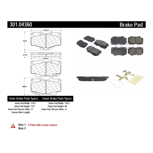 Centric Premium Ceramic Front Disc Brake Pads 301.04360