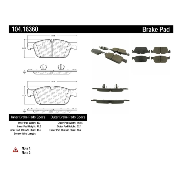 Centric Posi Quiet™ Semi-Metallic Front Disc Brake Pads 104.16360