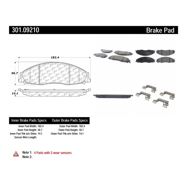 Centric Premium Ceramic Front Disc Brake Pads 301.09210