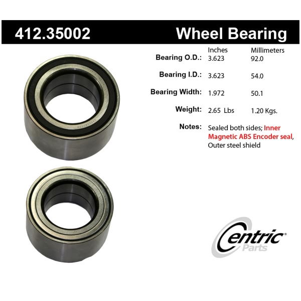 Centric Premium™ Front Passenger Side Double Row Wheel Bearing 412.35002