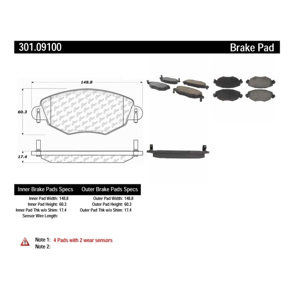 Centric Premium Ceramic Front Disc Brake Pads 301.09100