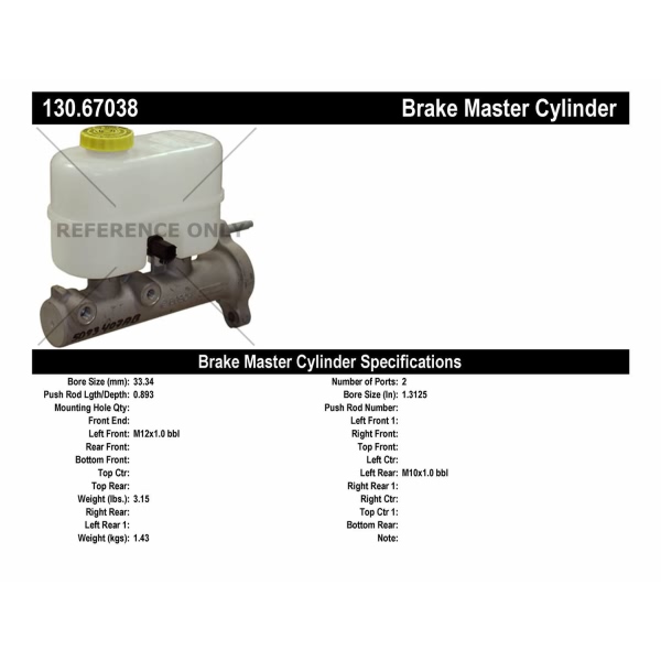 Centric Premium Brake Master Cylinder 130.67038
